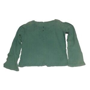✨️3 For $20✨️Womens M green crinkle long sleeve shirt embroidered Bohemian Retro